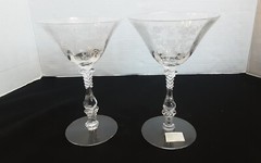 Lot of 2 Vintage Cambridge ROSEPOINT Clear Etched Glass Champagne Tall Sherbets