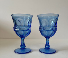 Set of 2 Fostoria Argus Blue Stemmed Water Glass Goblet 6 5/8″ Henry Ford Museum