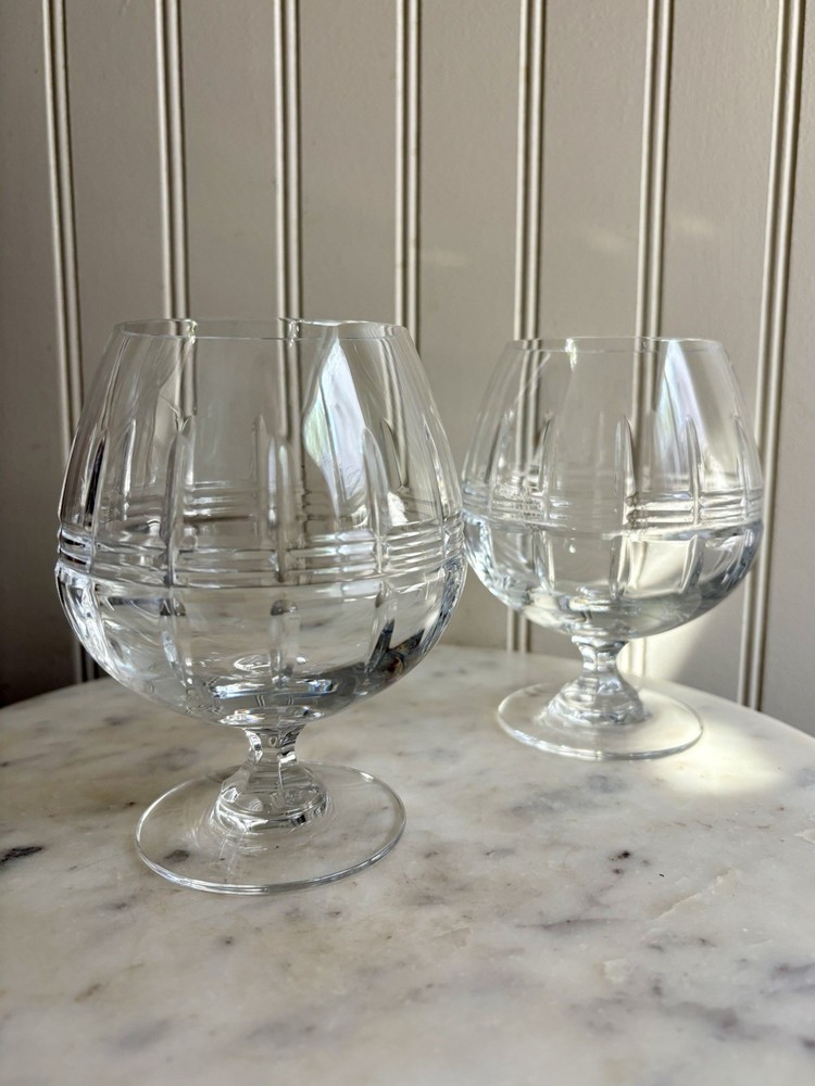 Pair of Vintage Crystal Brandy Snifters Clear Glass 5”Tall Classical Traditional
