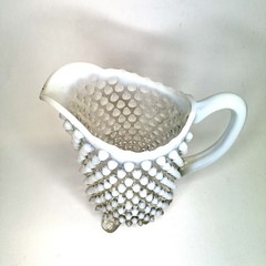 Tea Water Picture Cup Set Blue Opalescent Moonstone Hobnail Anchor Hocking Glass