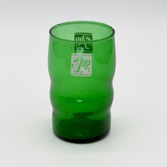 7UP Vintage Green Glass Wavy Ribbed Tumbler Anchor Hocking Fire King Logo