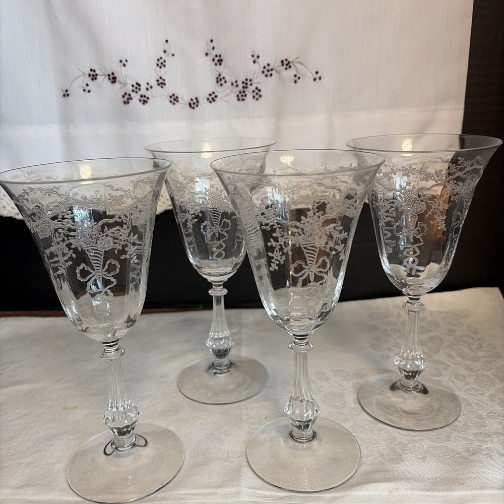 1930’s Fostoria Water Goblet Glass Corsage Pattern Set of 4 Discontinued