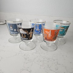 1959 Libbey Int’l World Cities of the World MCM Pedestal Cocktail Glasses Set 5