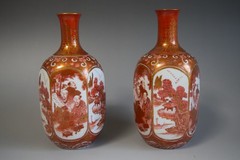 A Pair of Antique Japanese Red-Kutani-Ware Sake Flasks Made during ca. 1900 R18