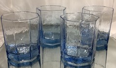 Libbey Facets Light Blue Old Fashioned Textured Paneled 3.5” Tumbler – Set of 4
