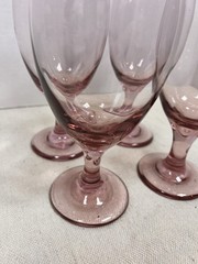 Vintage Libbey Wine Glasses Water Goblets Pink Stemmed Premiere Plum Set of 4