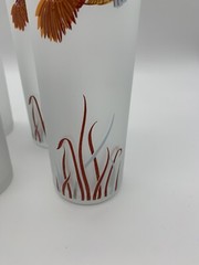 VINTAGE FROSTED TOM COLLINS COCKTAIL GLASSES with FLYING PHEASANT, Set Of 6
