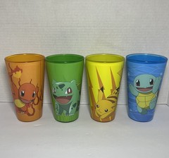 4 Just Funky POKEMON Drink Glasses Bulbasaur, Charmante, Squirtle, Pikachu LOT