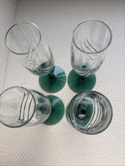 (4) Vintage Libbey Madeira Textured Swirl Champagne Flute Juniper Green Stem