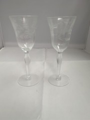 Set of 2 6″ Crystal Cordial Glasses Danube by Colony Flower And Leaves