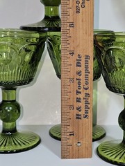 8 Bartlett Collins Bullseye Cane Wine Stemmed St Genevieve Green Rare HTF EUC