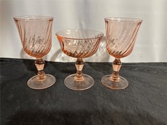 Cristal D’Arques Durand Rosaline Pink Swirl 2 Water & 1 Champagne Tall Sherbet