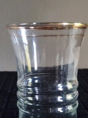 9 oz Gold Rimmed Flat Tumbler by Anchor Hocking Vintage • 4⅝» Tall