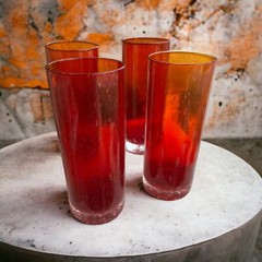 Ruby Red Hand Blown Bubble Glass HighBall Tumbler Studio Nova Truck 4 Amberina