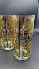 Culver MCM Vgt -4- High Ball Glasses Valencia Emerald Scroll- Signed
