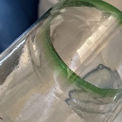 Hand Blown Mexican Drinking Glasses Set Of 2 Clear Emerald Green Rim