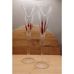 Vintage Hand Blown Blood Red Drip Art Glass Stylish Champagne Wine Glasses