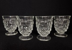 Set Of 4 Vtg Indiana Whitehall Cubist 9 Oz Footed Drinking Glass Clear 4 1/4″