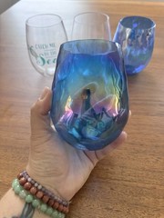 4pc Stemless Wine Glass Set Blue Iridescent & Clear Catch Me By The Sea Melamine