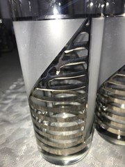 Set of 5 CULVER SIlver SHIP’S SAIL Frosted CLOUDS Striped 16oz Highball TUMBLER