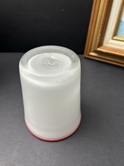 Villeroy & Boch White Glass Tumbler With Applied Red Rim Hand Blown 4” Set of 5