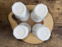 Vintage white milk glass tumbler set, 4 drinking glass set grape design about 6″