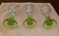 Set of 3 Liquor Cordial Shot Glasses Green Stem maybe Bormioli Rocco Limoncino ?