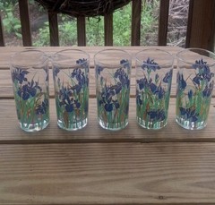 Vintage Culver Blue Iris 22k Gold Highball Glasses