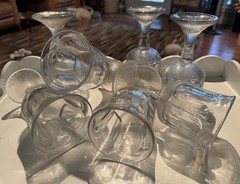 7 Vintage CLEAR FOSTORIA WOODLAND wine glasses 1975-81 ~frosted textured 5 7/8”
