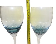 Roscher & Company Teal Blue Aqua Air Bubbles Clear Stem Wine Glasses Set Of 2