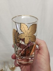 Libbey Gold Leaf Tumblers Glasses 5.25″ Rounded Vintage Set of 4
