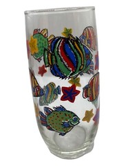 Vtg Libbey Tropical Fish MCM Retro Water Tea Glass Tumblers Beverage Set Of 2
