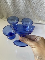 Set of 4 1930/1940 Antique Hazel Atlas Moderntone Blue Champagne/Sherbet Glasses