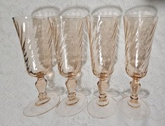 4 VTG ARCOROC FRANCE ROSALINE PINK SWIRL CHAMPAGNE GLASS FLUTES 6 1/2″