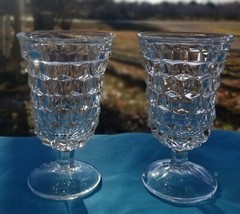 2 Vintage Fostoria American Goblet Stemmed Clear Cube Depression Glass Wine 5.5″