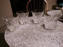 Set of 4 American Brilliant Double Old Fashioned Crystal Glass Criss Cross Fan