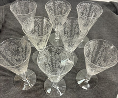 Set of 8 Vtg Elegant CAMBRIDGE Diane Etched Optic, 9 ounce Stem Goblets 6.75″