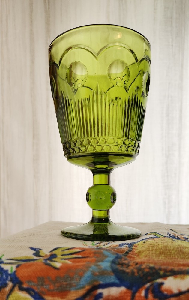 Bartlett Collins Stemmed Water Goblet Manhattan Green Pedestal Vintage 1960s