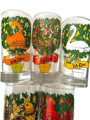12 Days Of Christmas Set Of 5 Holiday Drinking Glasses Vintage 1970-80’s Whimsy