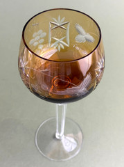 Bohemian Hortensja Poland Topaz Amber Cut to Crystal Hock Wine Glass 8 1/8»