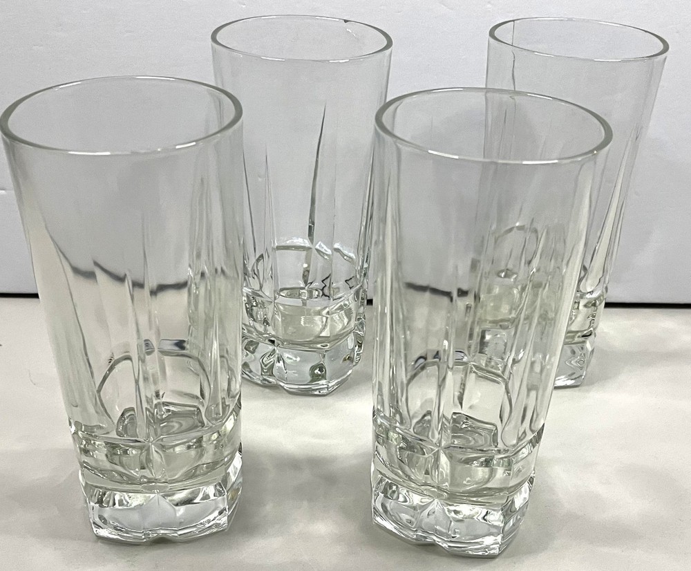 Set of 4 Libbey Squire Cooler Clear Glass Tumblers ~ 6.75″ ~ Heavy Square Bottom