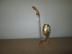 Vintage MOSER Bohemian Blown Glass Wine Sipper w/ Enameled Flowers & Gold Gilt
