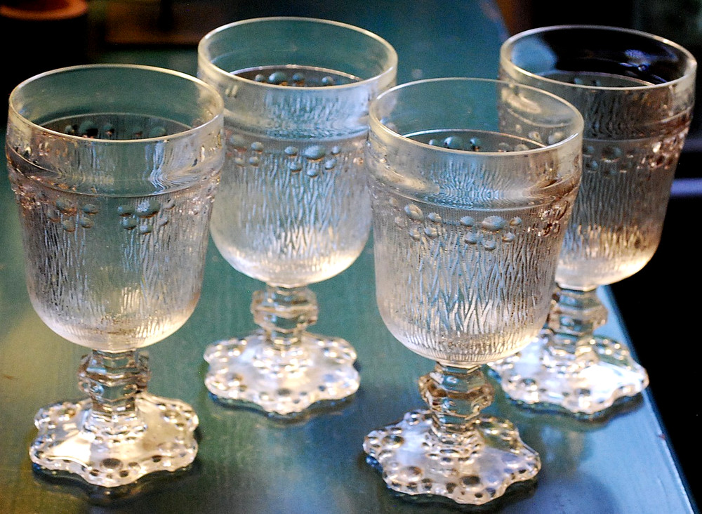 Vtg Set 4 CLEAR BUBBLE FOOT Footed Wine/Juice Glasses BARK TEXTURE Italy 1960s