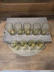 9 Morgantown Topaz Amber Crinkle Glass 4″ Flat Juice Glasses ~ NICE~
