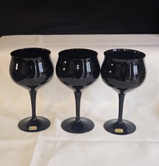 3 VTG MCM OPAQUE BLACK AMETHYST CRYSTAL WEST GERMANY WINE WATER GLASSES GOBLETS