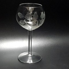 Etched Crystal Rose Wine Glass 6.5″ vintage floral elegant stemware cut glass
