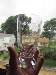 VTG Nachtmann Crystal Footed Tumblers Set 4 Hand Cut Stars Germany Bleikristall