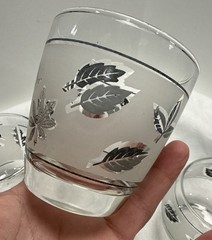 LIBBEY MCM Silver Leaf  2 Barware Glasses Vtg 1960s & Sugar And Creamer Set Vtg