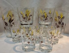 11-Vintage Clear Glasses/Barware Golden Wheat Design Country farmhouse Falldeco