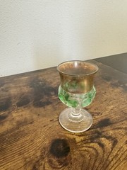 RARE 1891 KINGS CROWN THUMBPRINT 5 5/8″ GOBLET-GREEN DOTS XLCR ADAMS & CO EAPG